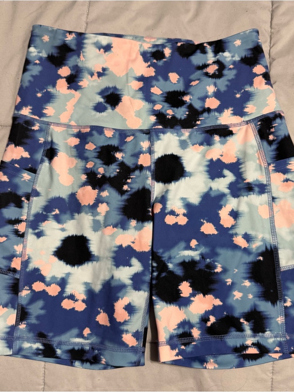ZELOS High-Rise Tie-Dye Bike Shorts in Blue, Pink and Black